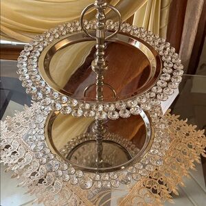 Nanette Lepore Two-Tier Mirrored Crystal Serving Tray in Gold and Clear